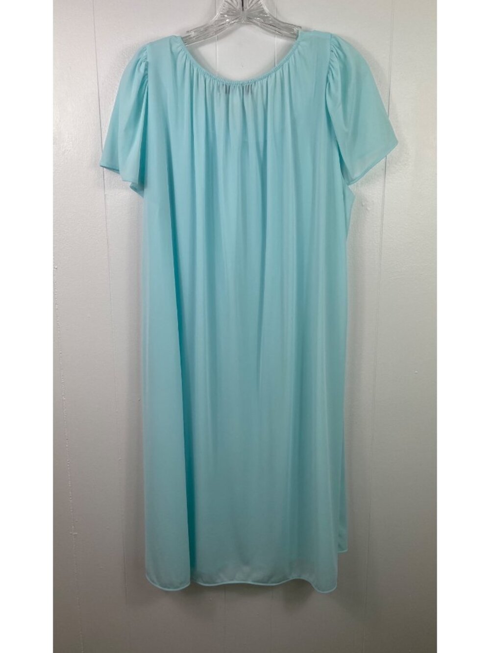 Miss Elaine Classics Aqua Flutter Sleeve Nylon Nightgown XL - Picture 2 of 7